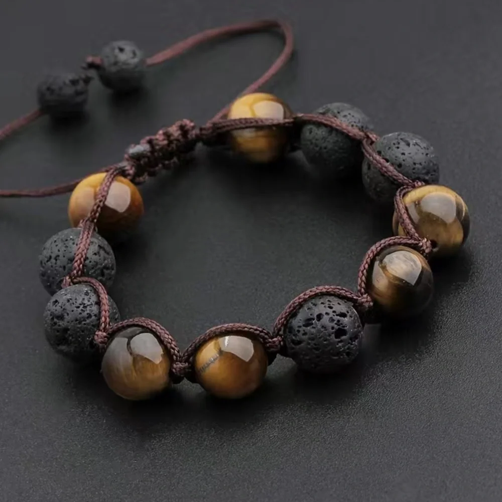 Tigers eye and Lavastone adjustable bracelet